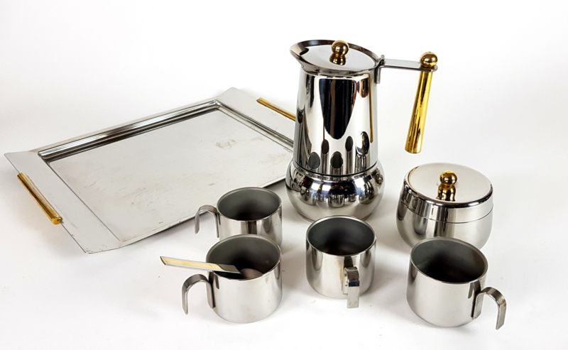 Vintage Espresso-Set Edelstahl Silber 1