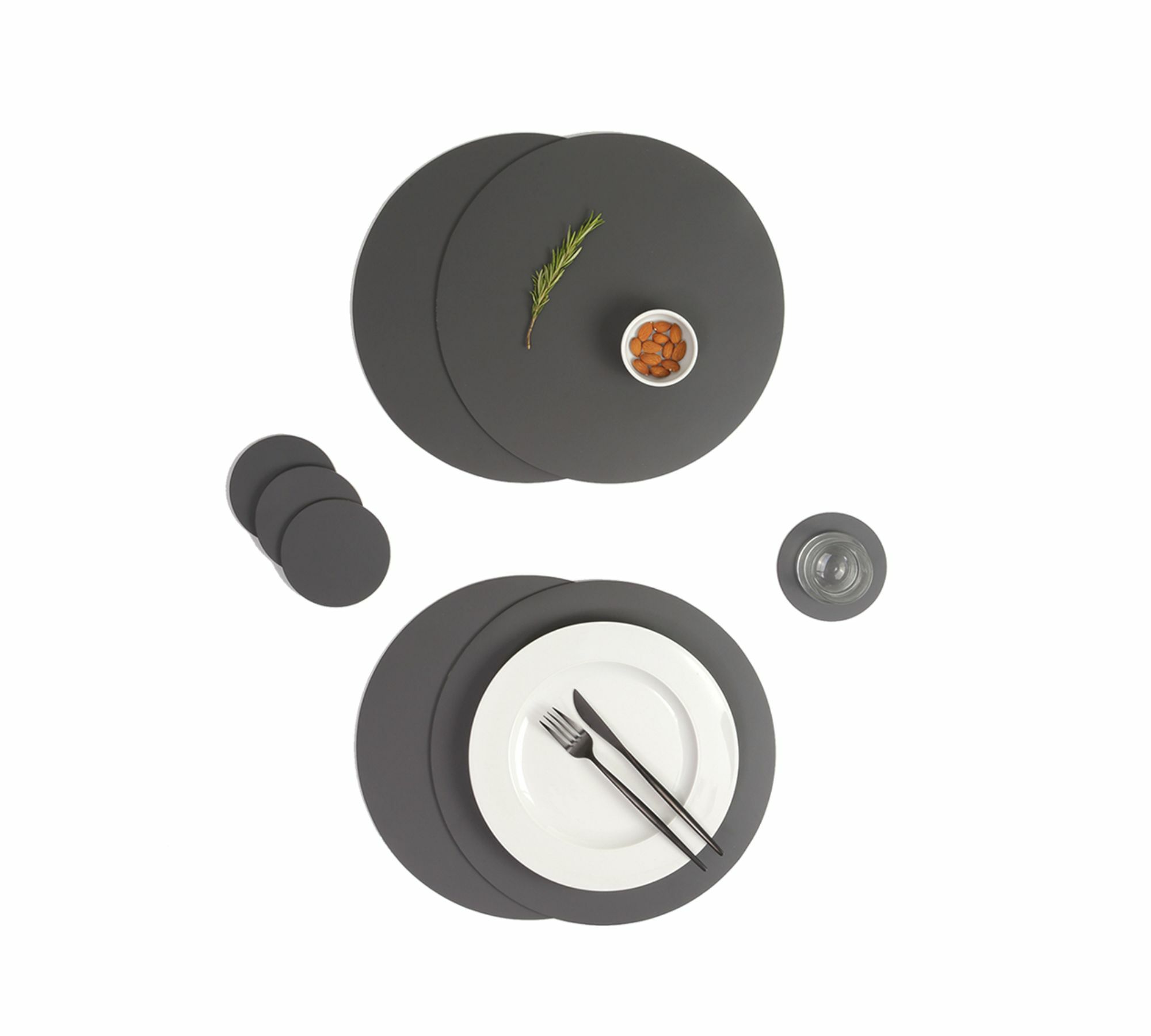 Rundes Tischset Ruca 100% Recyceltes Leder Grau 3