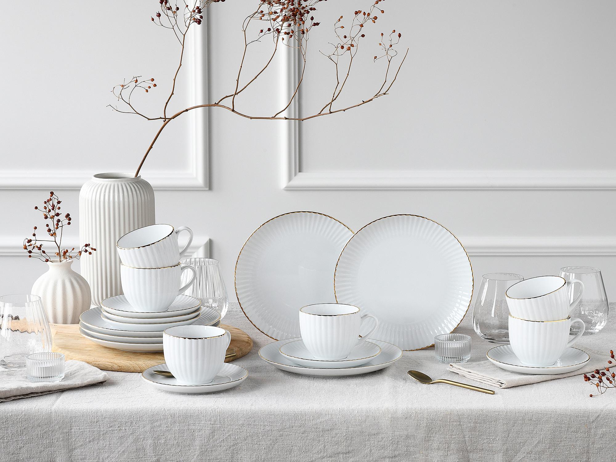 Allegra Kaffeeservice Goldband Porzellan Weiß 2