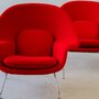 2x Vintage Eero Saarinen Womb Chair Sessel Wolle Stahl Rot 3