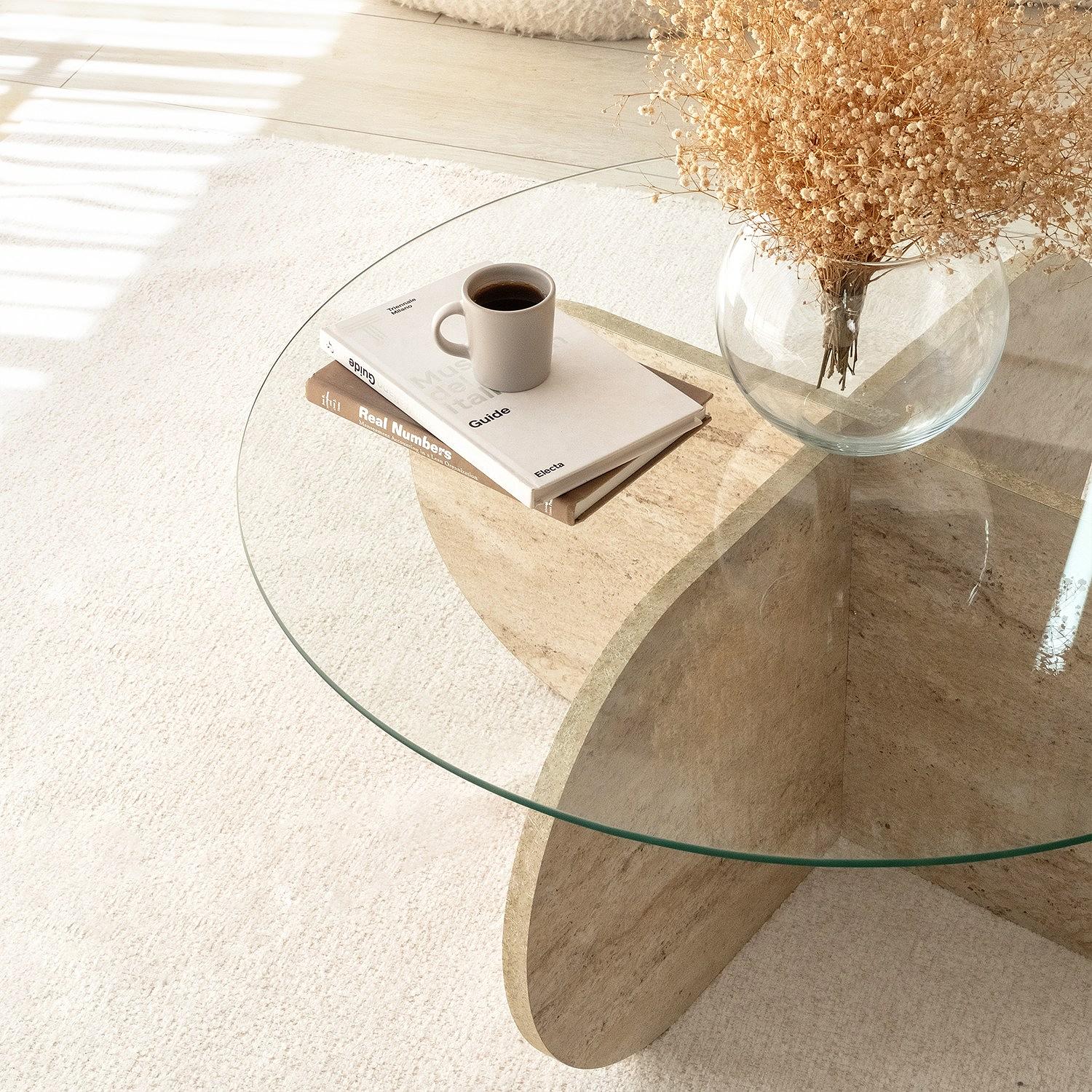 Bubble Couchtisch Sicherheitsglas Steinoptik Ø 75cm 4