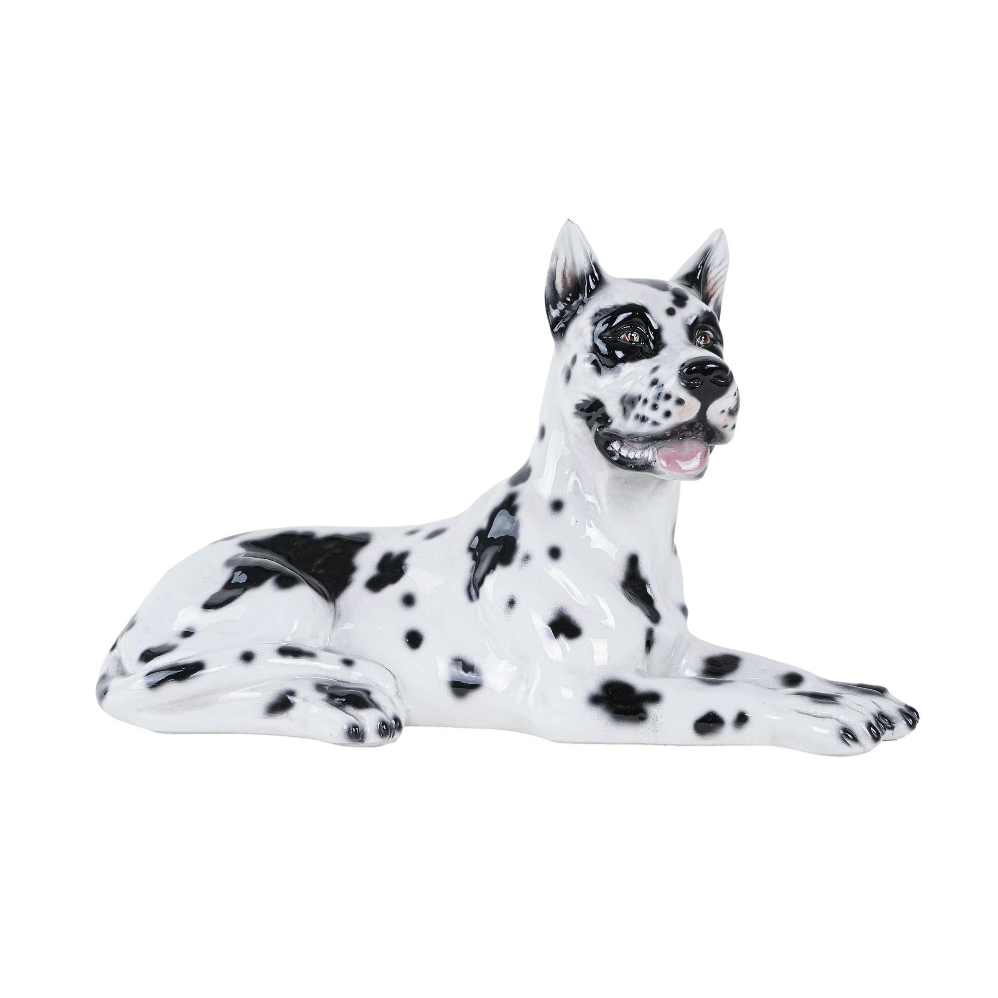 Ceramic Dog Harlequin Figure Black White 1970s 0