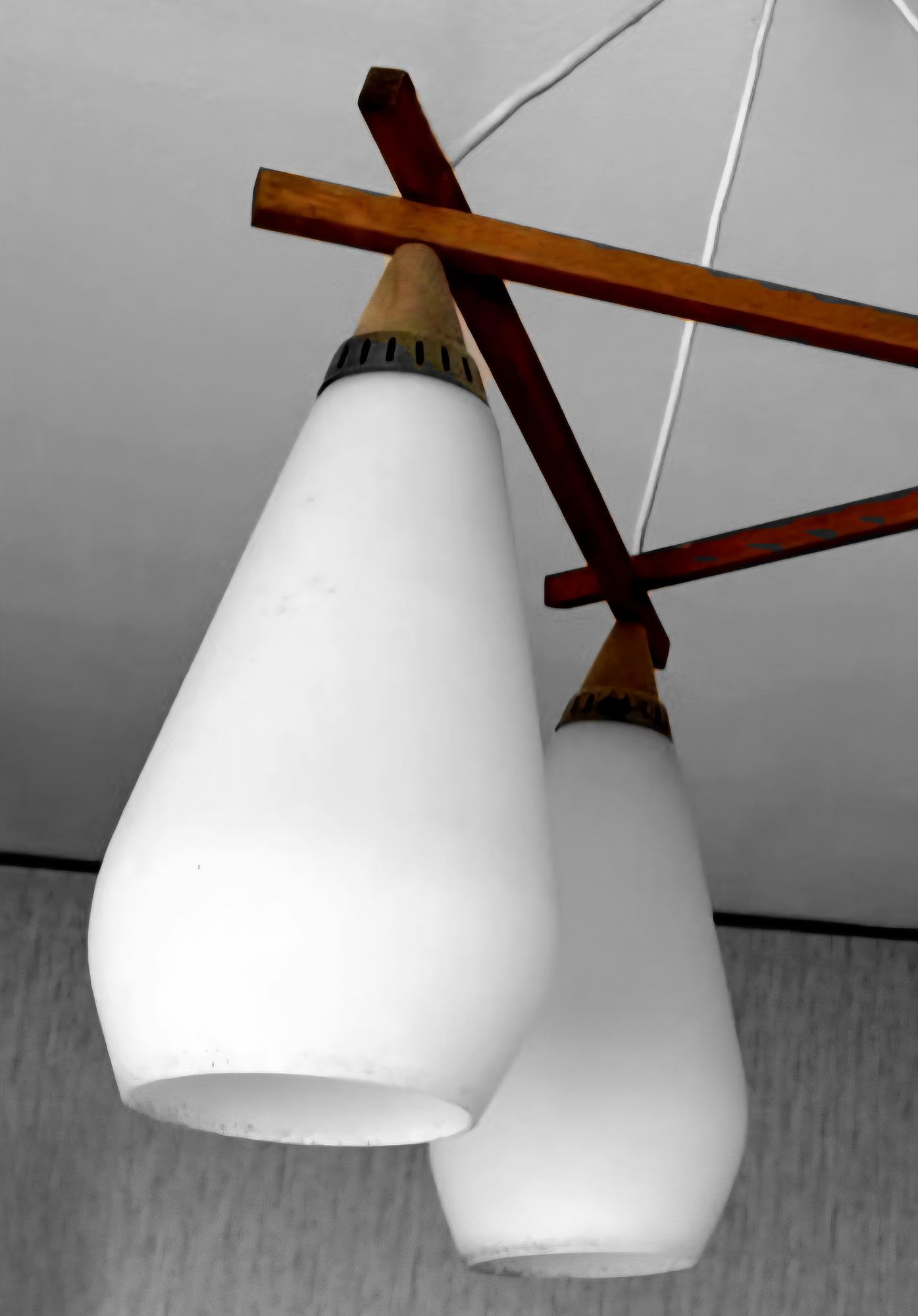 Wand- und Pendelleuchte-Set Teakholz Opalglas 3
