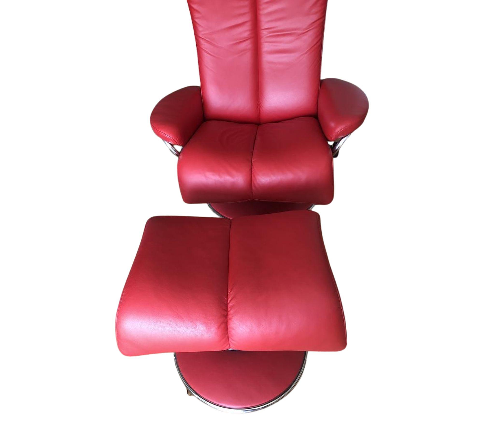 Relaxsessel mit Hocker Leder Rot 2