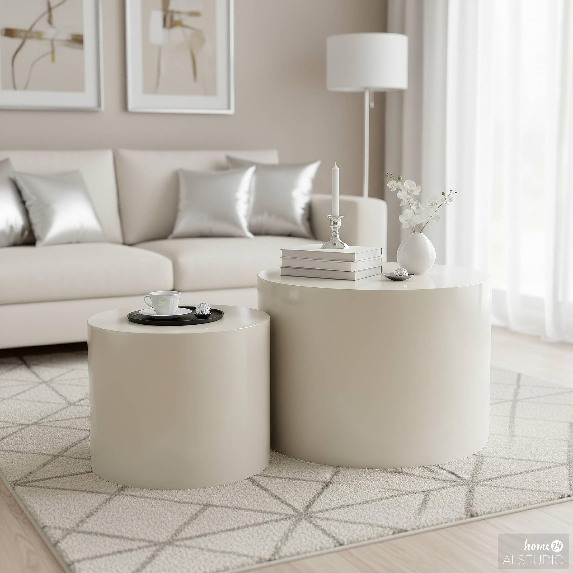 2x Beistelltisch Elipse Rund Hochglanz Beige 1