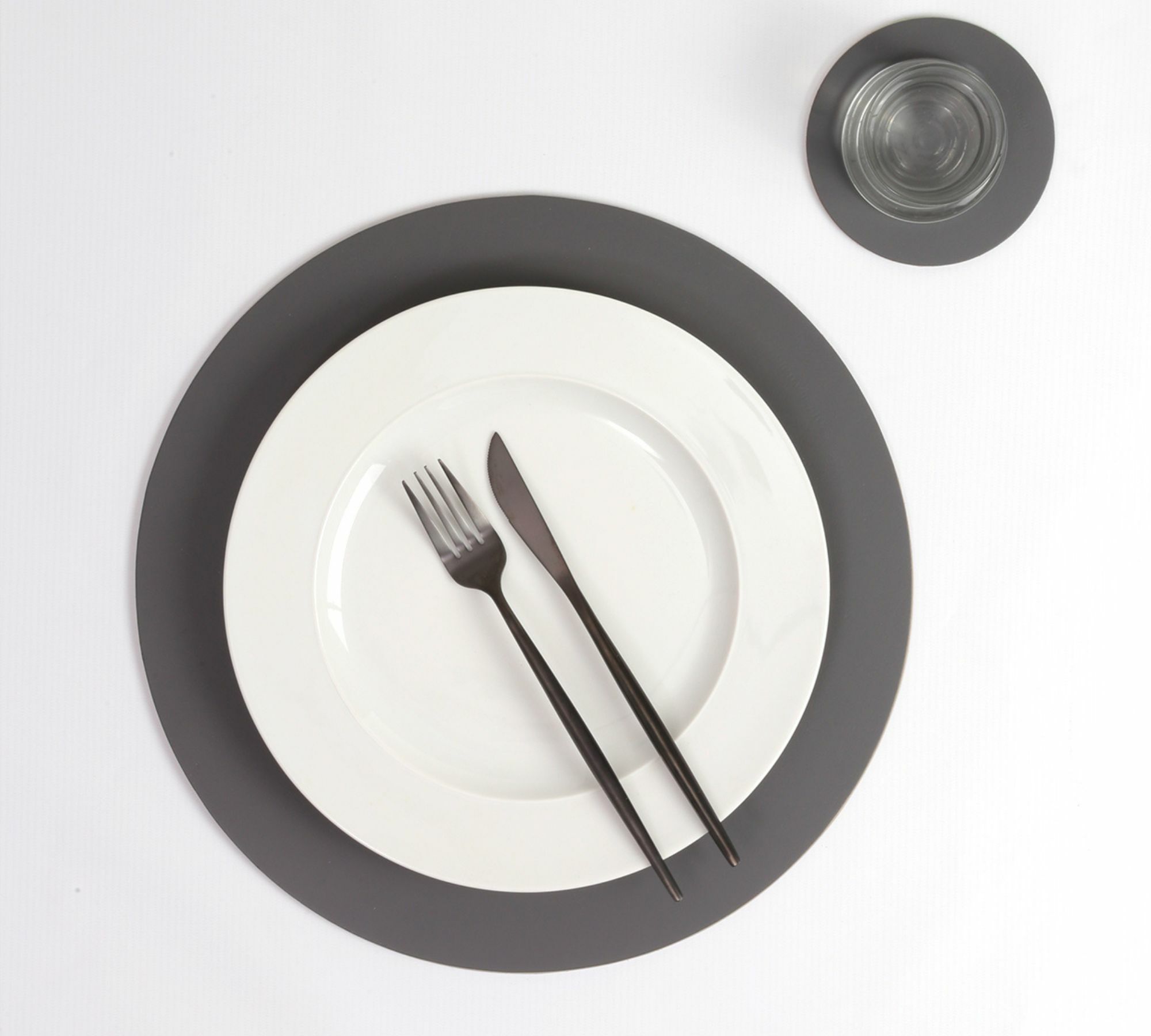 Rundes Tischset Ruca 100% Recyceltes Leder Grau 4