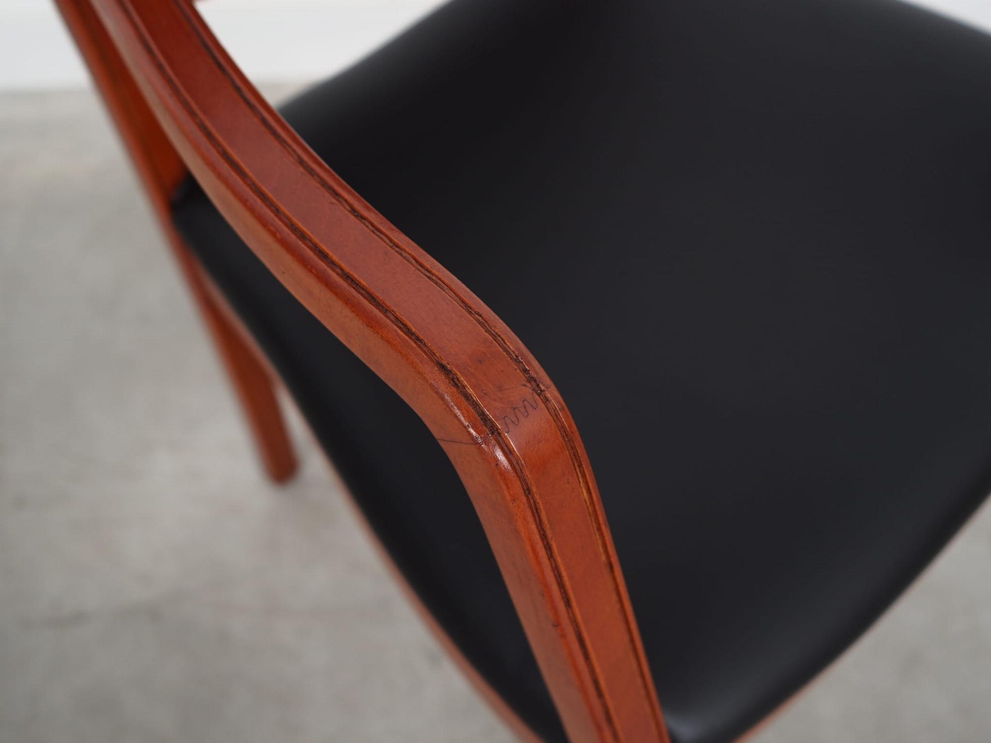 Stuhl Holz Leder Schwarz 1970er Jahre  11