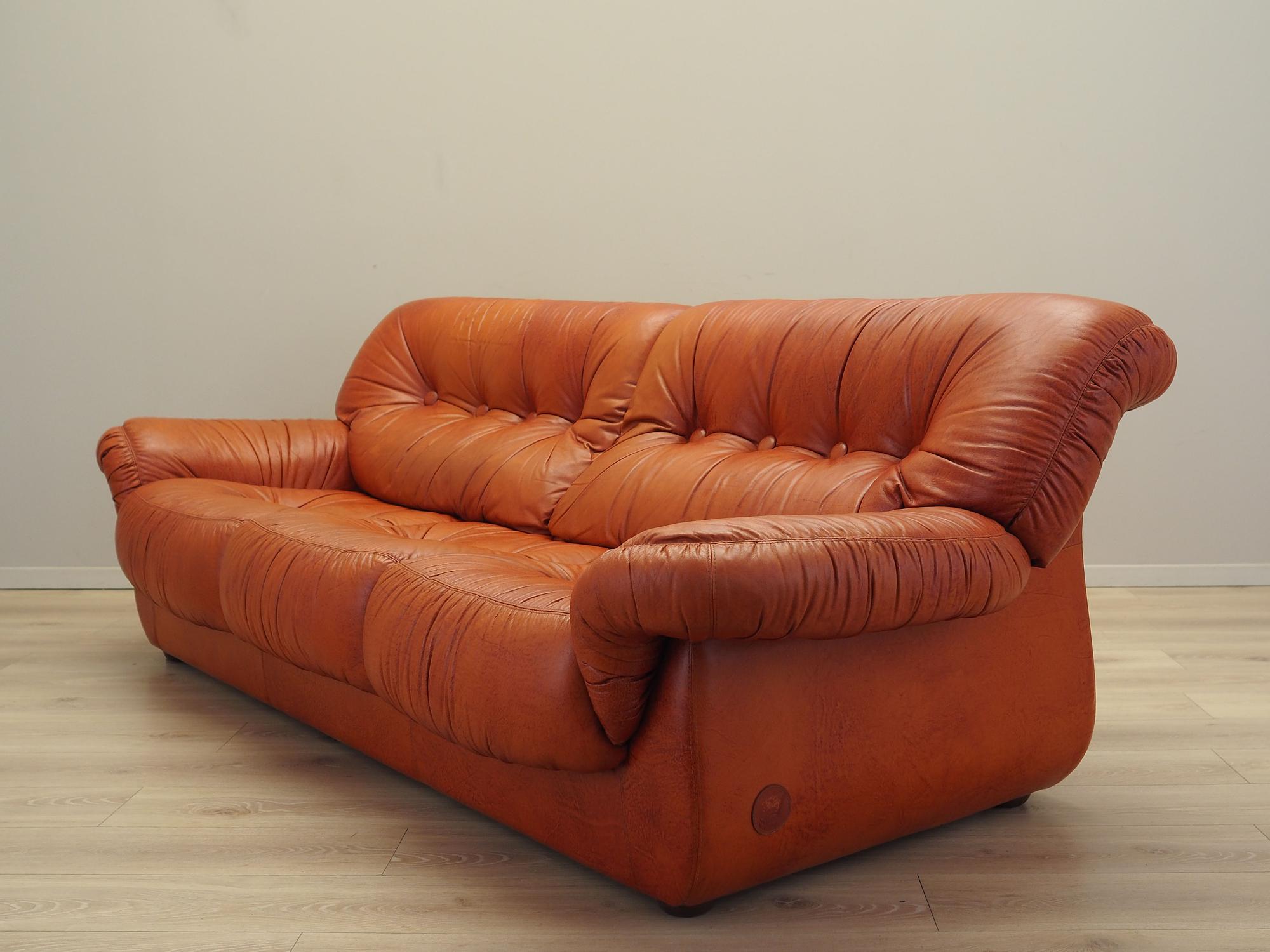 Sofa Leather Red 1970s 2