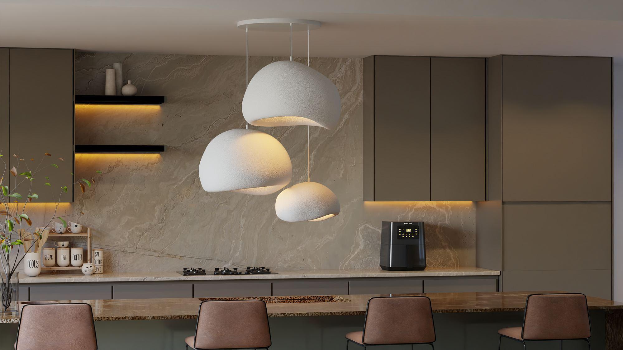 3-Flammig Wabi Sabi Ashveils Pendelleuchte Weiß 4