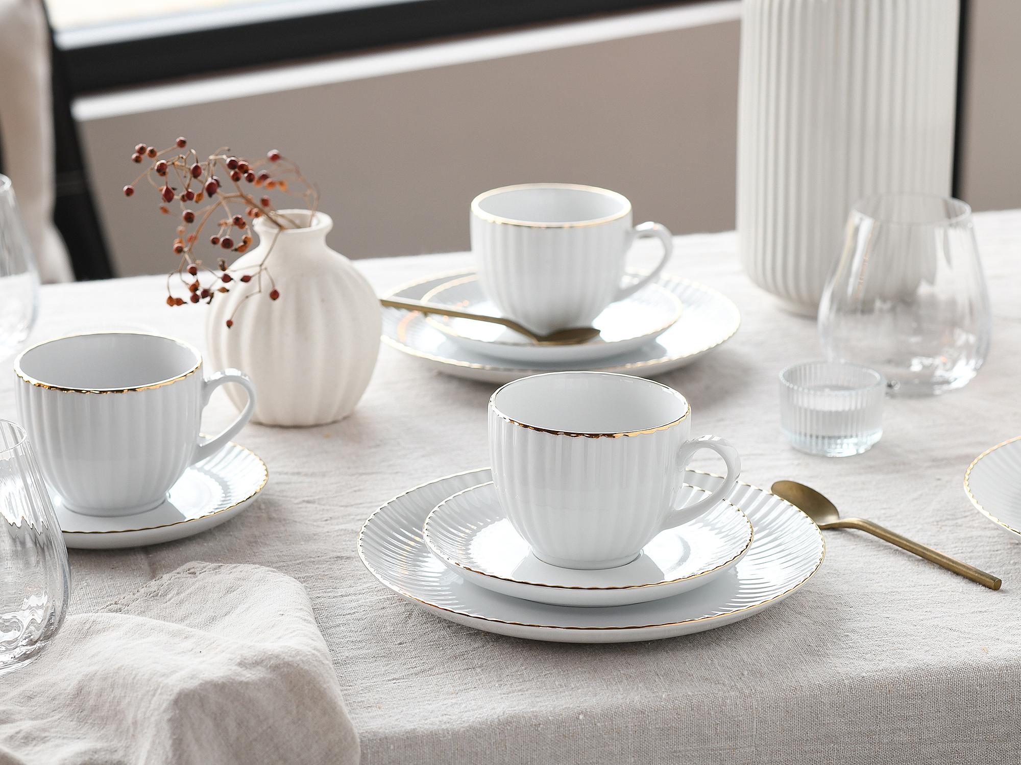 Allegra Kaffeeservice Goldband Porzellan Weiß 3