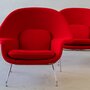 2x Vintage Eero Saarinen Womb Chair Sessel Wolle Stahl Rot 4