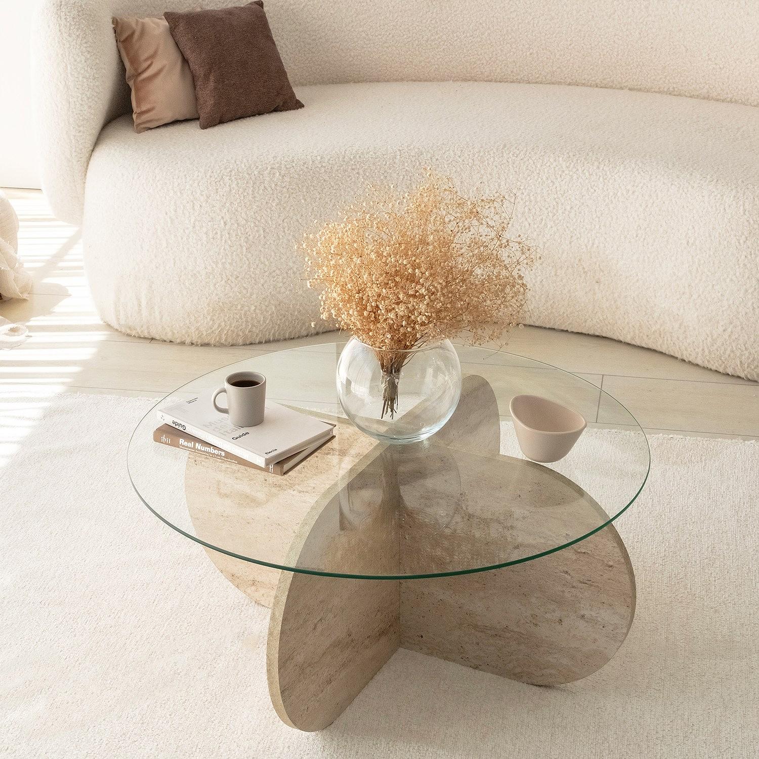 Bubble Couchtisch Sicherheitsglas Steinoptik Ø 75cm 5
