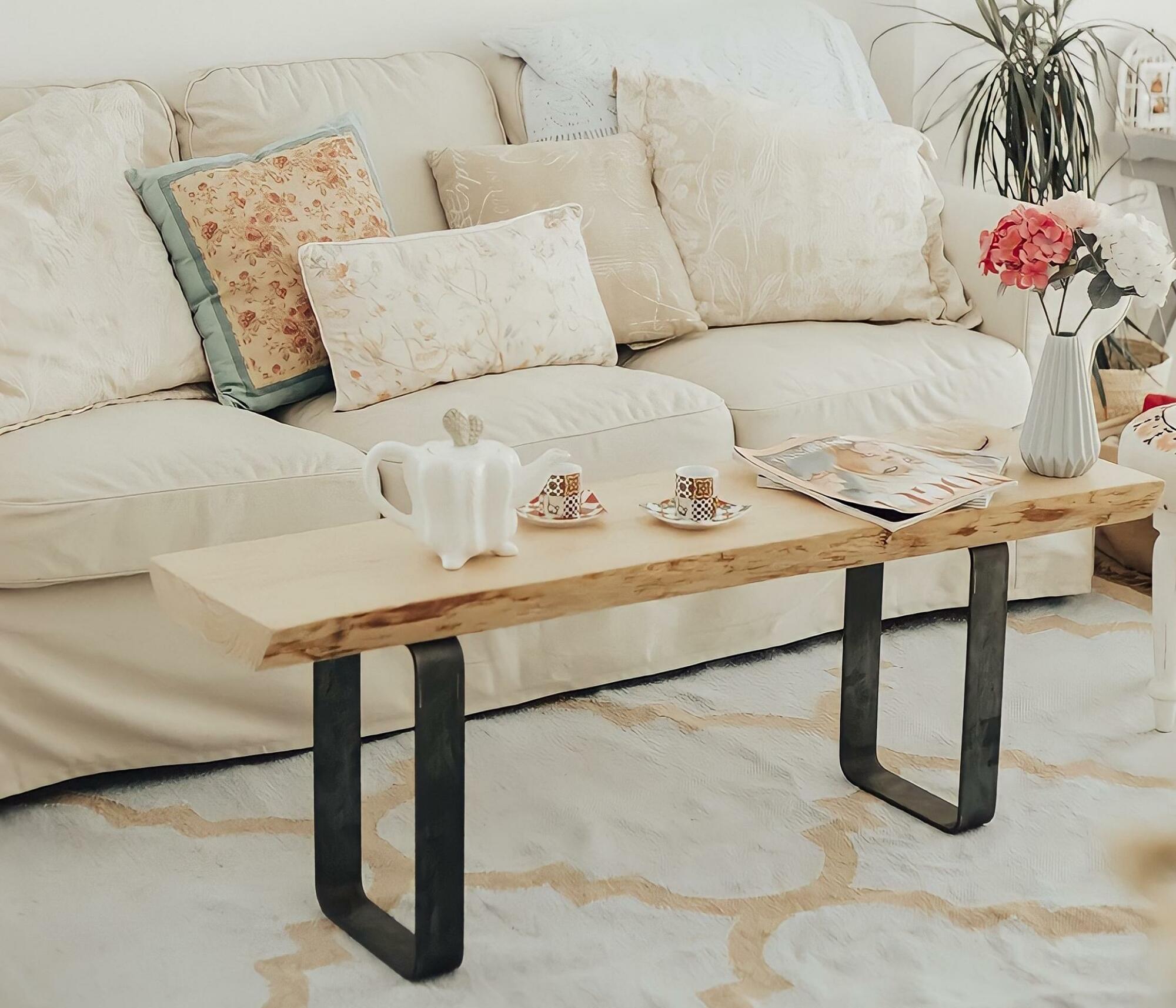 Couchtisch mit massiver Holzplatte Unbehandelte Holzoptik 3