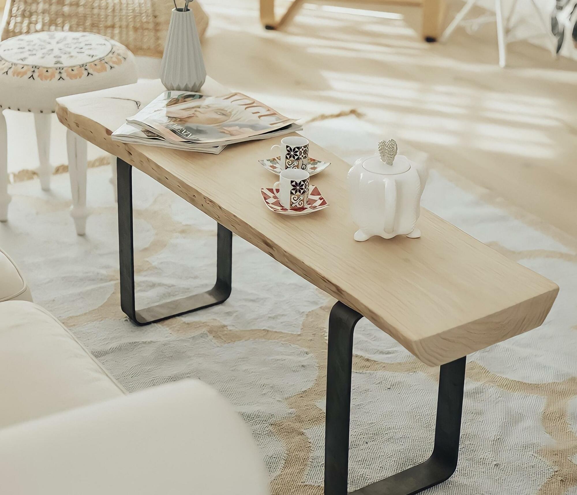 Couchtisch mit massiver Holzplatte Unbehandelte Holzoptik 0
