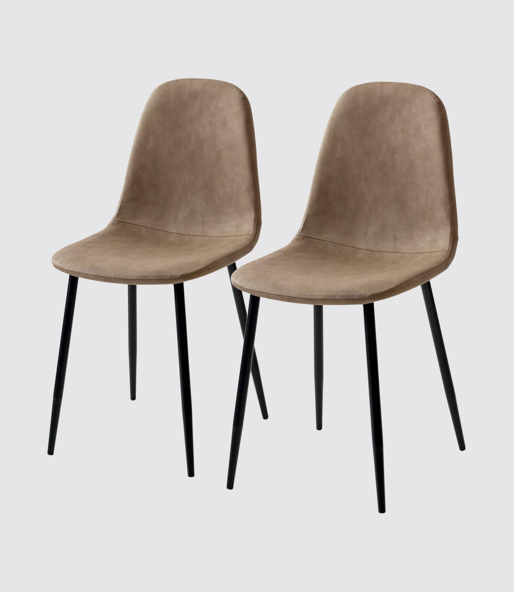 2x Upholstered chair with slender legs faux leather brown 0