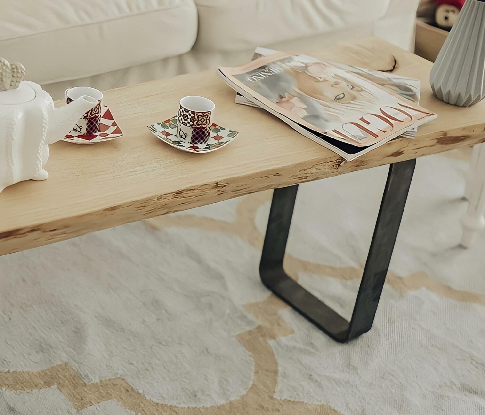 Couchtisch mit massiver Holzplatte Unbehandelte Holzoptik 2