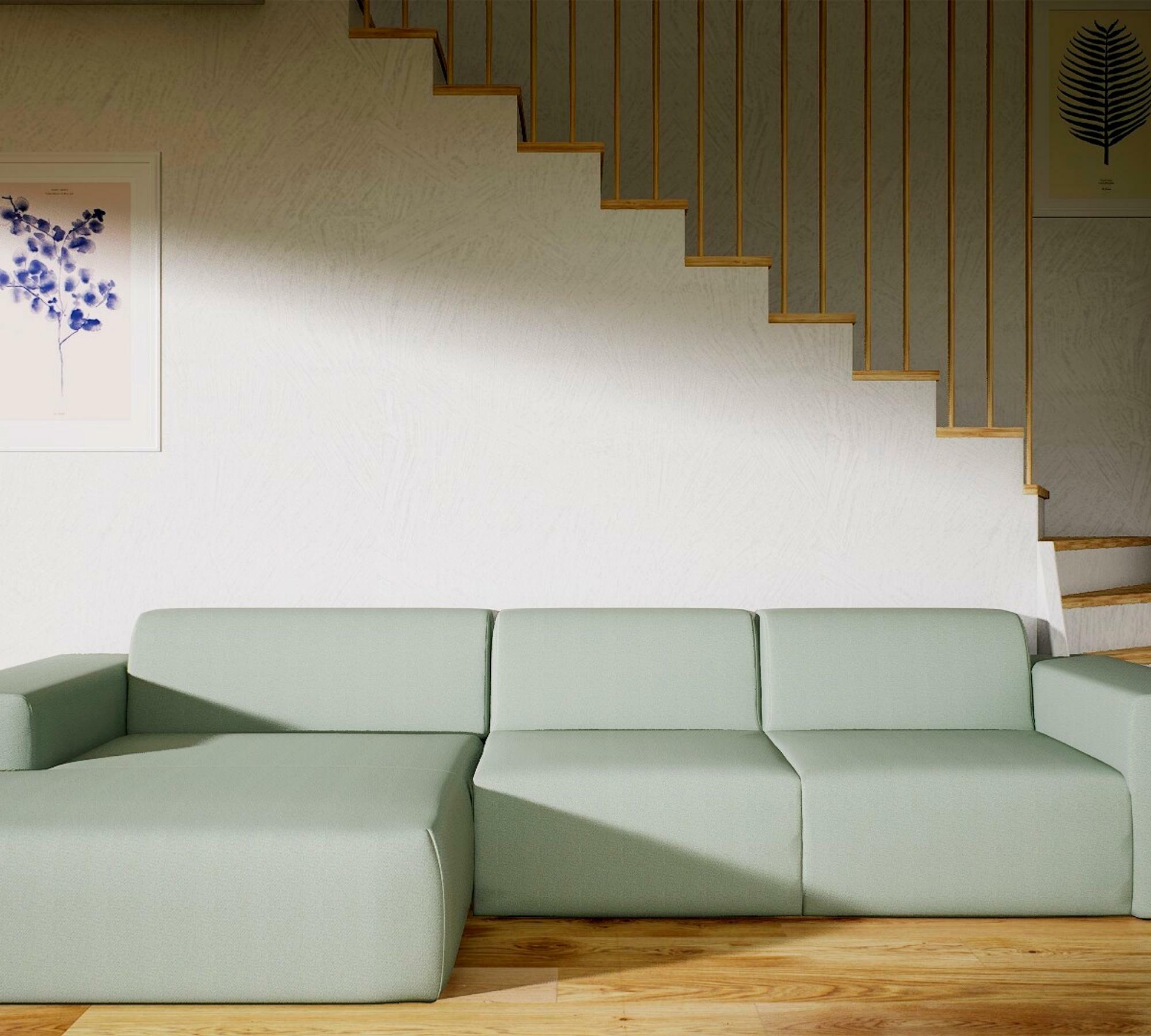 Minimalistisches Designer 3er Ecksofa Mintgrün 0
