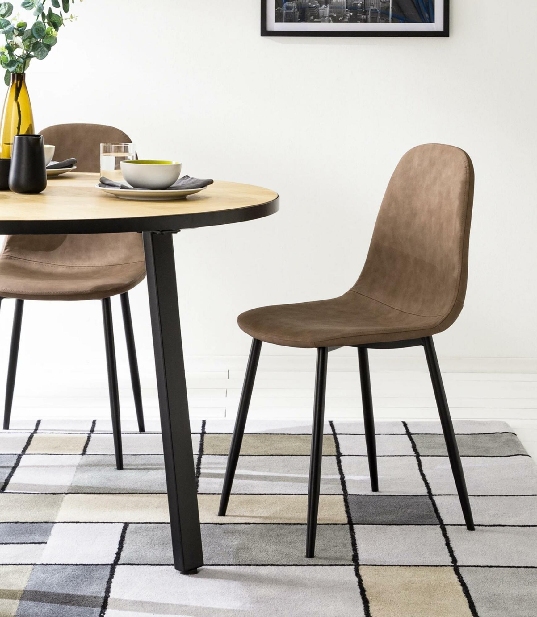 2x Upholstered chair with slender legs faux leather brown 5