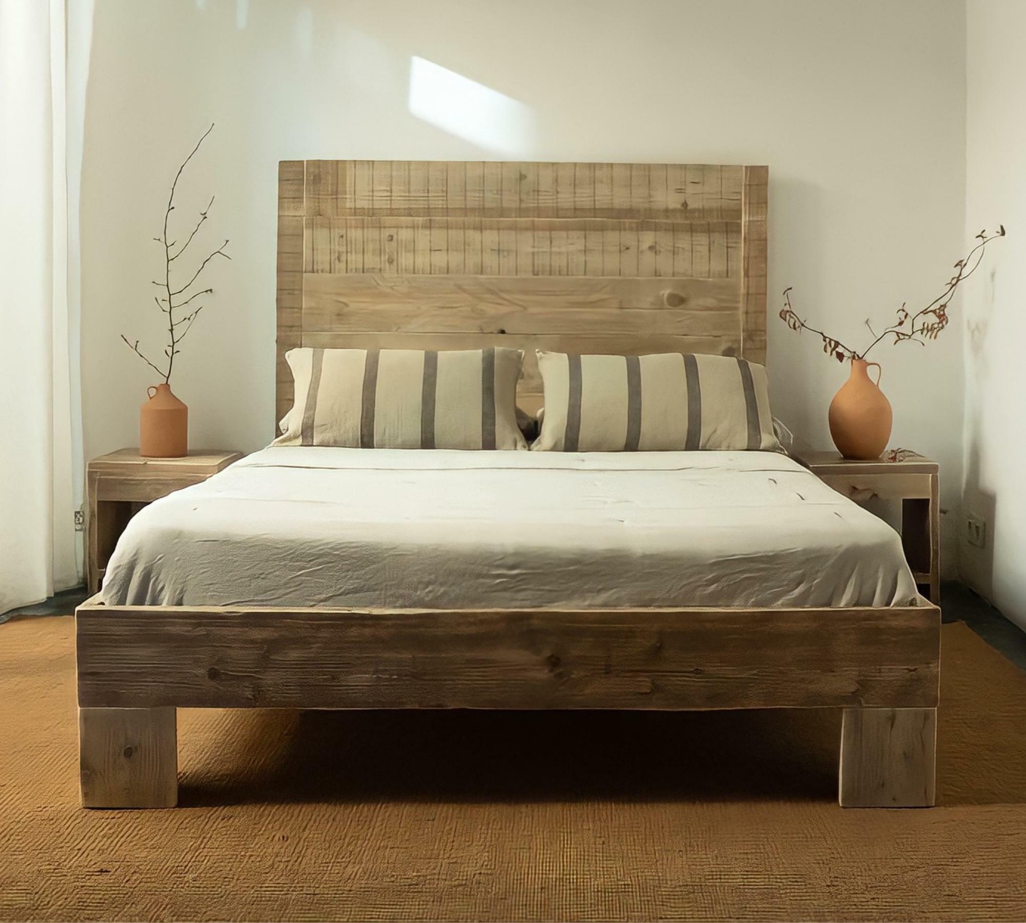 Rustikales Bett aus recyceltem Fichtenholz 0