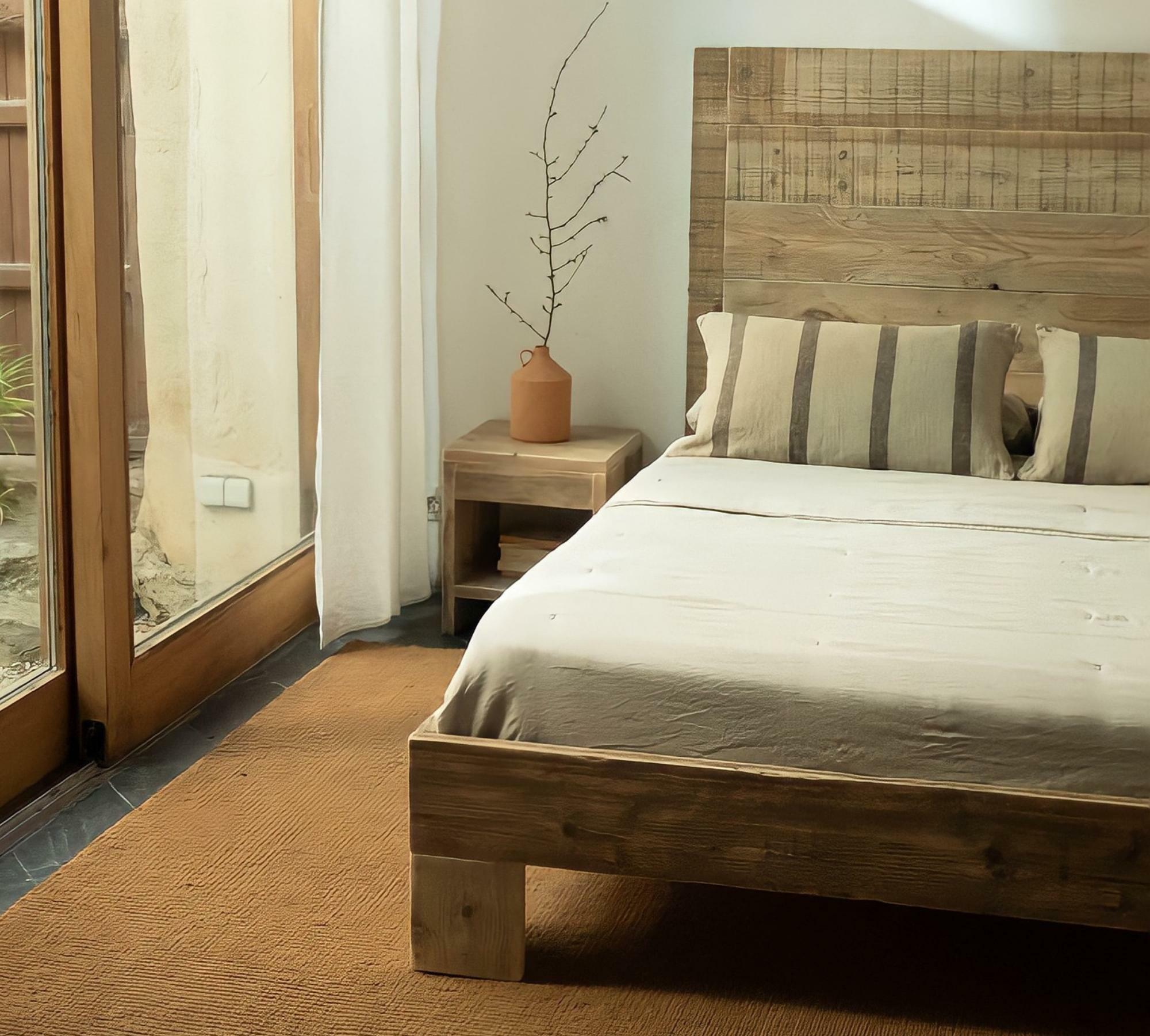 Rustikales Bett aus recyceltem Fichtenholz 1