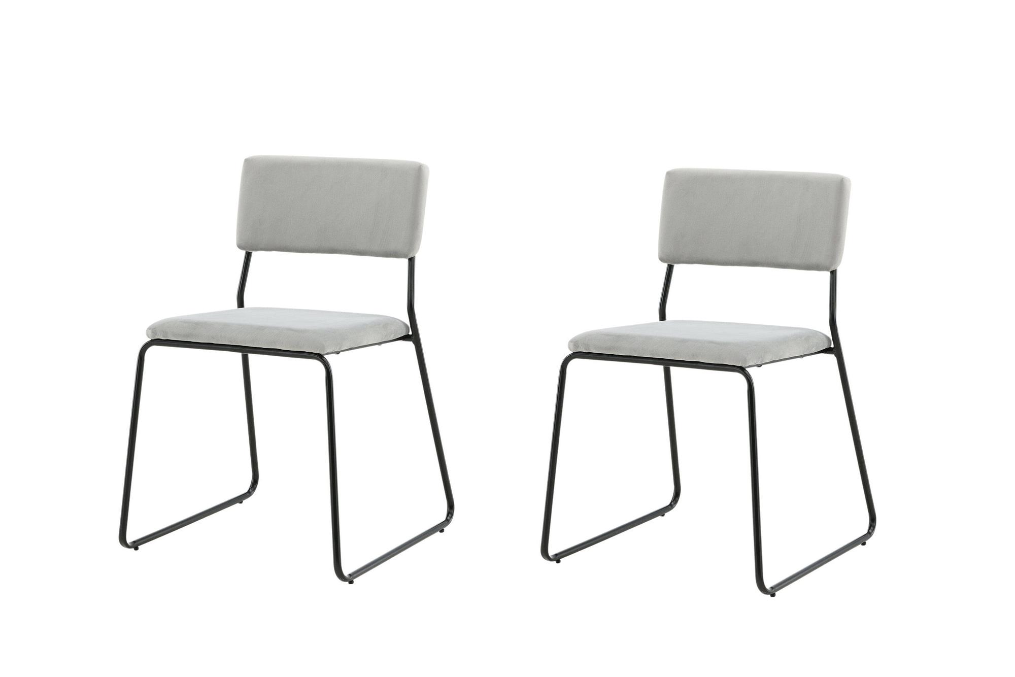 Kenth 2x Stuhl-Set Samt Metall Schwarz Hellgrau 1