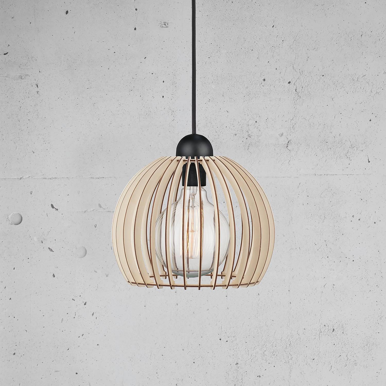Chino Pendelleuchte Massivholz Metall 1-Flammig Natur Ø 25cm 2