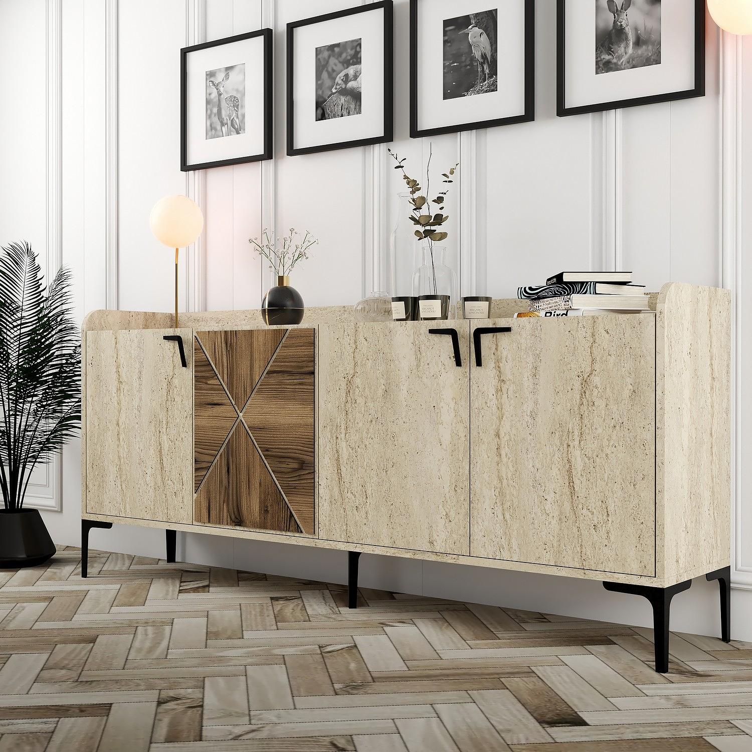 Venedik Sideboard Walnussbraun Steinoptik 2