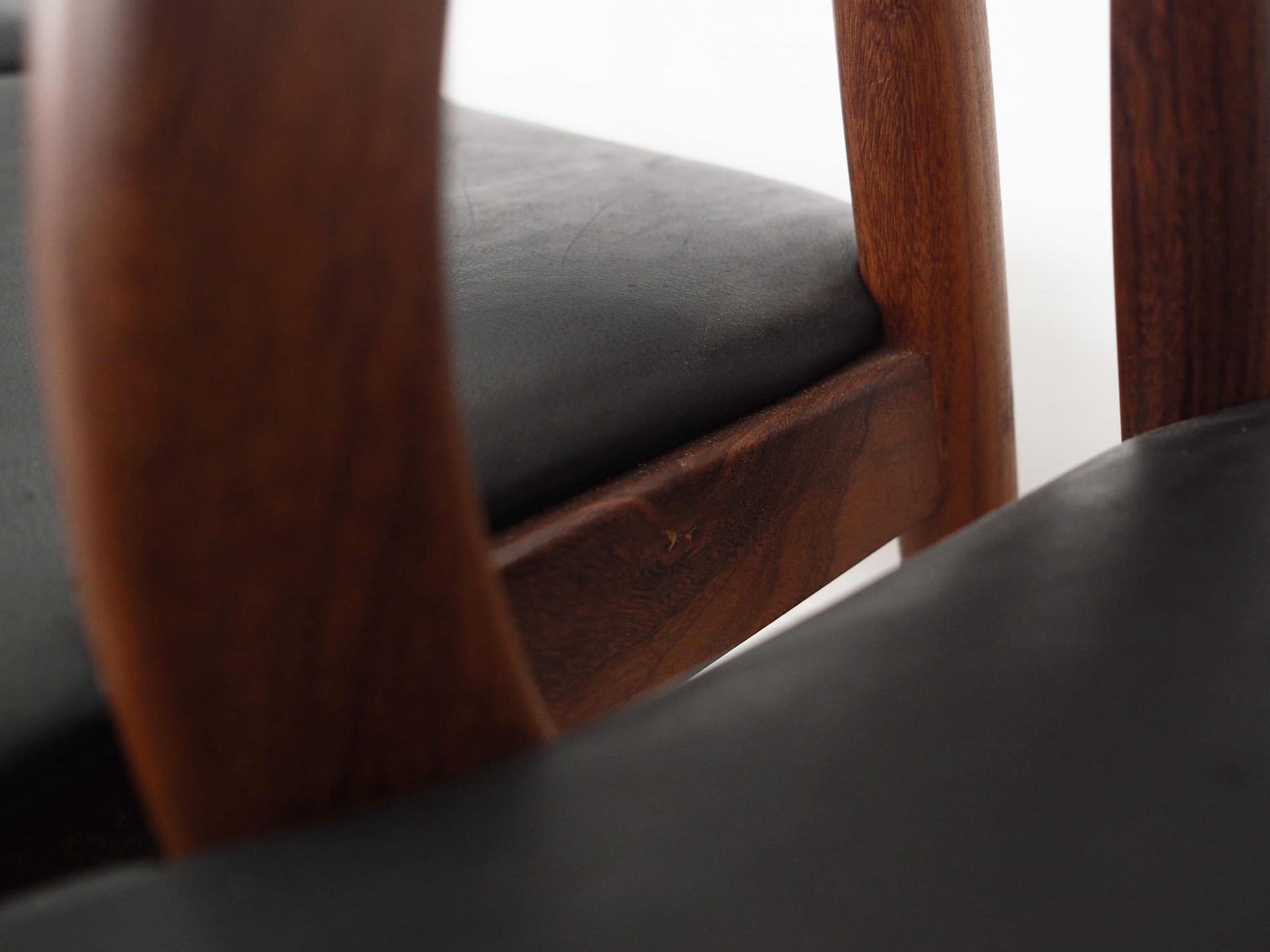 4x Vintage Chair Teak Wood Textile Black 1970s 13