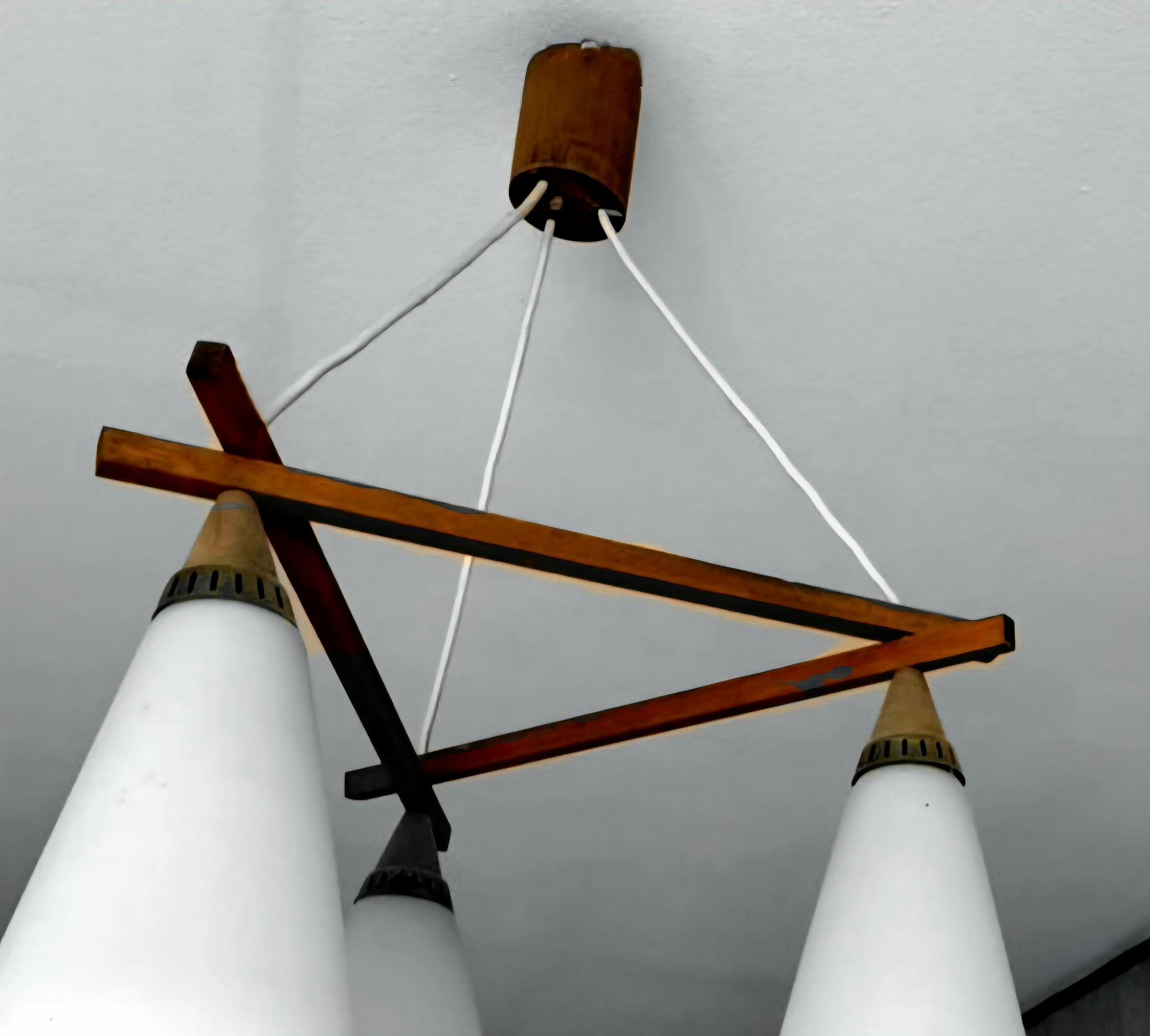 Wand- und Pendelleuchte-Set Teakholz Opalglas 4