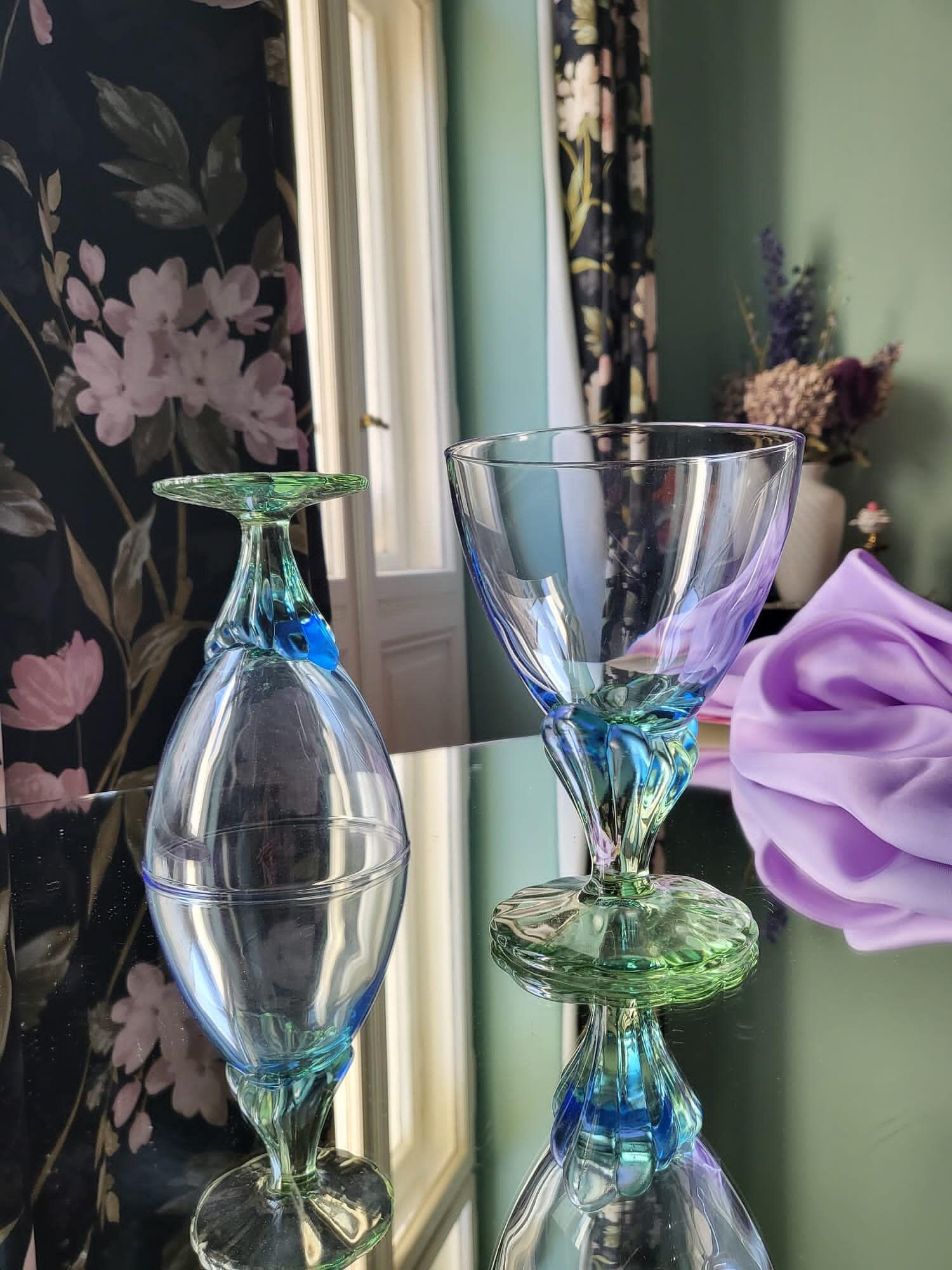 4x Vintage Glass Blue 1990s 2