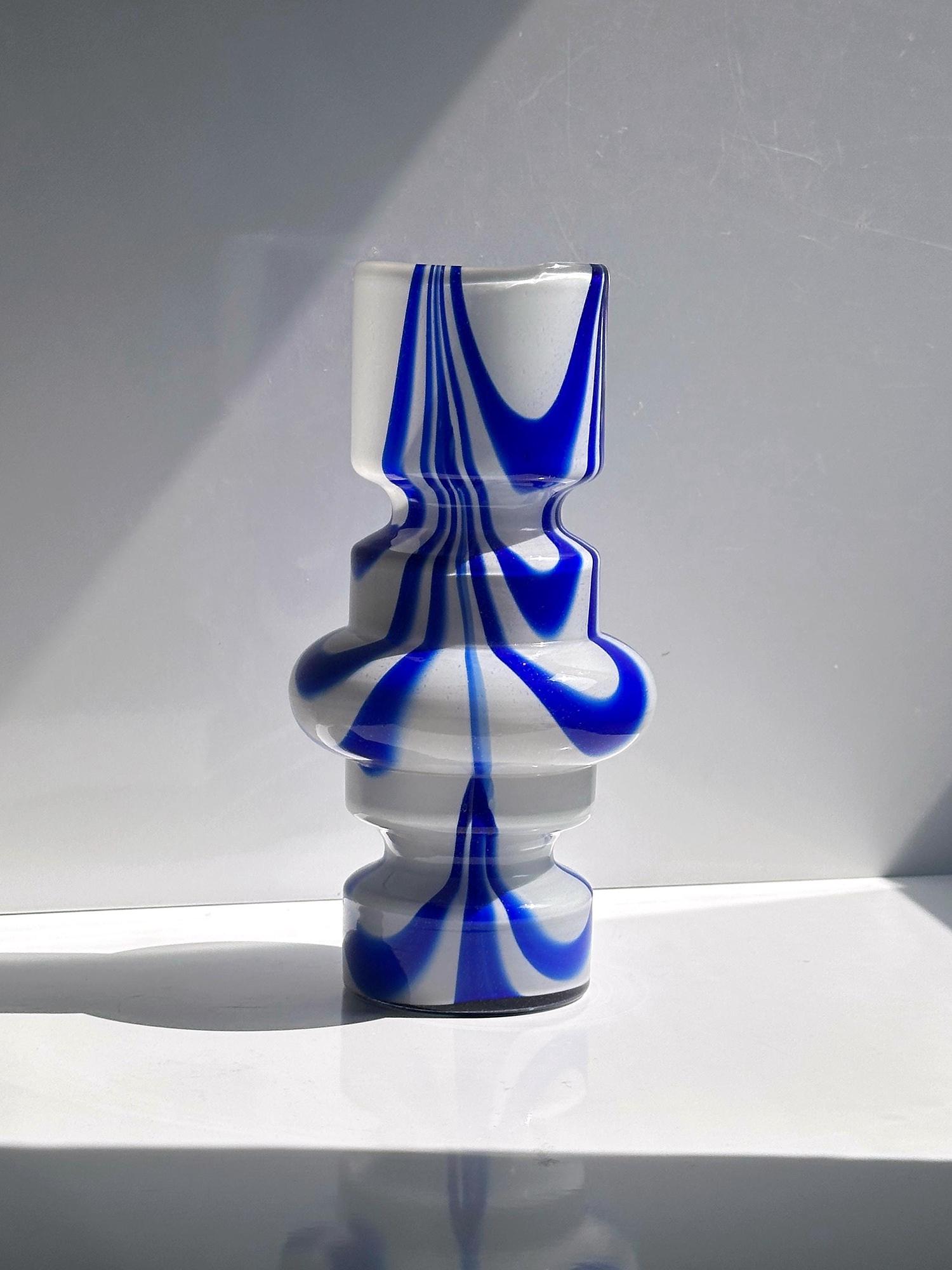 Vintage Carlo Moretti Vase Blau Weiß 1970er Jahre 1