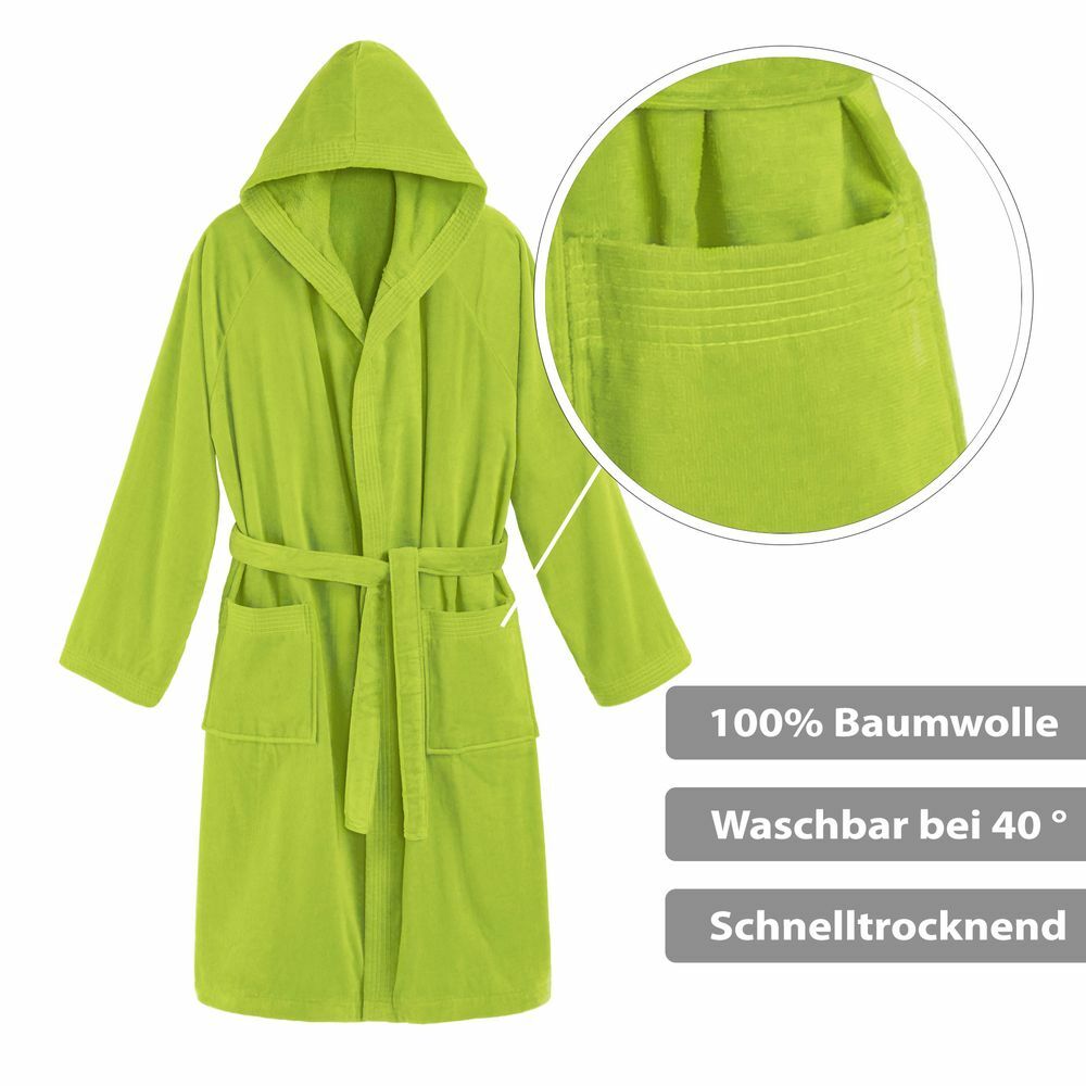 Unisex Bademantel Baumwolle mit Kapuze Gr√ºn Large 3