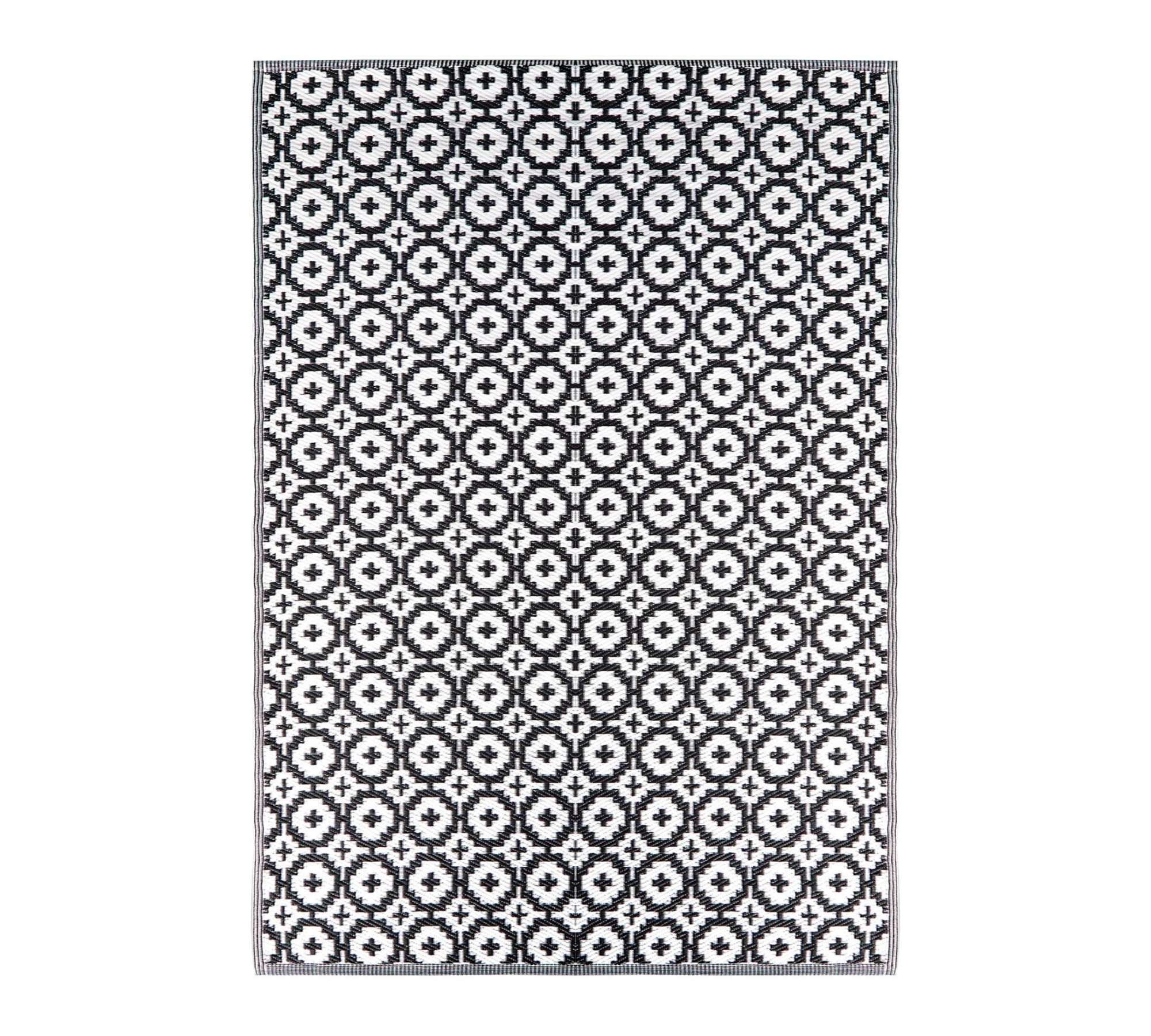 Outdoorteppich Ethno-Muster Schwarz/Weiß 100 x 150 cm 0