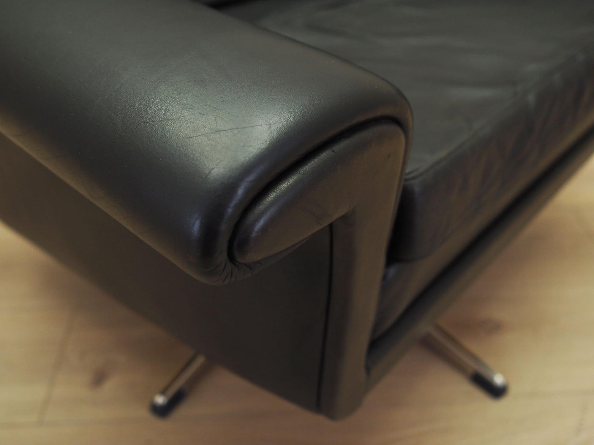 Drehsessel Leder Schwarz 1960er Jahre 13