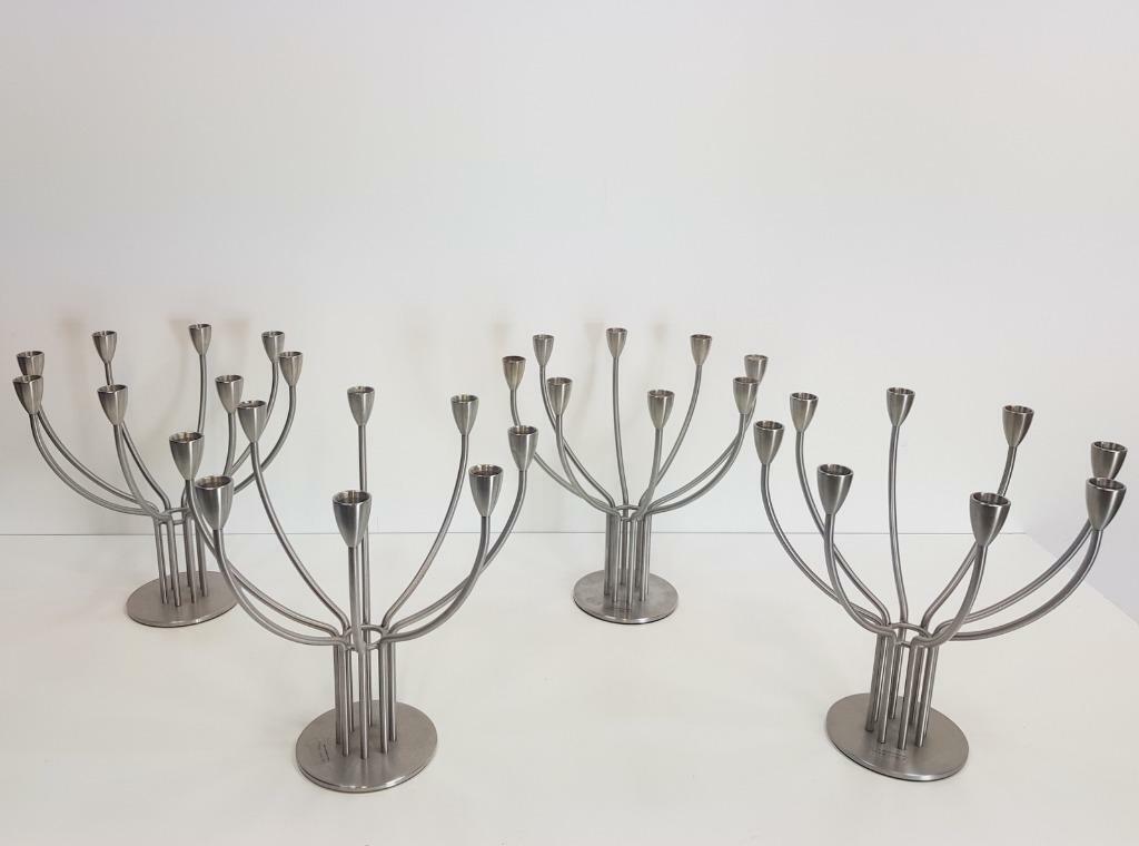 Vintage Kerzenständer Edelstahl Silber 1970er Jahre 2