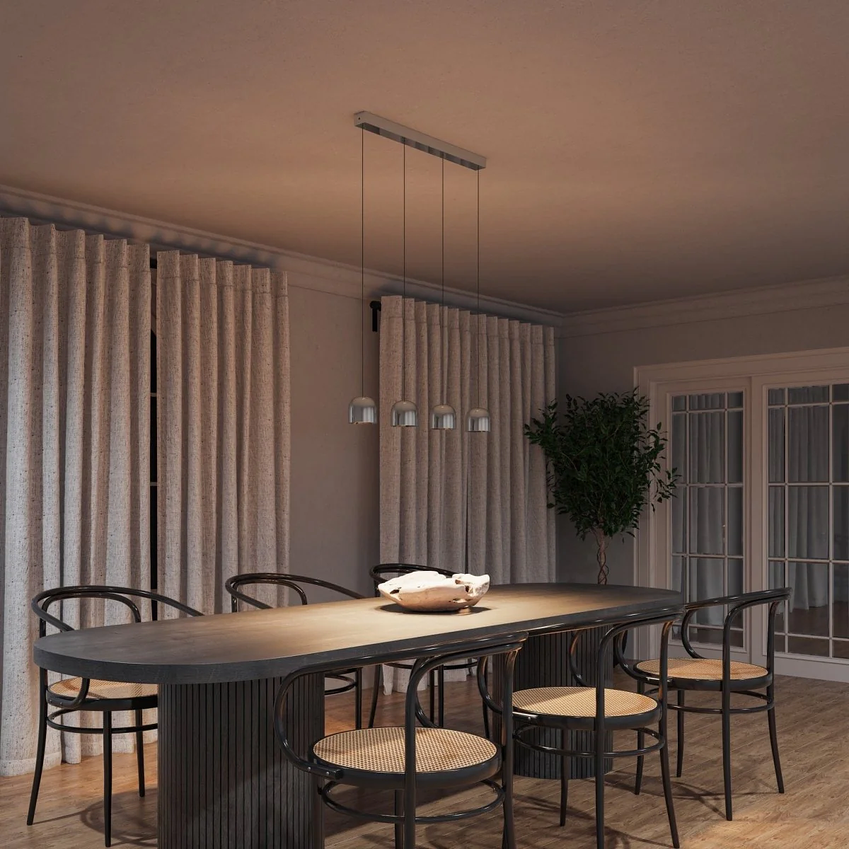 5-Flammige Pendelleuchte Gaia Chrom Schwarz 4