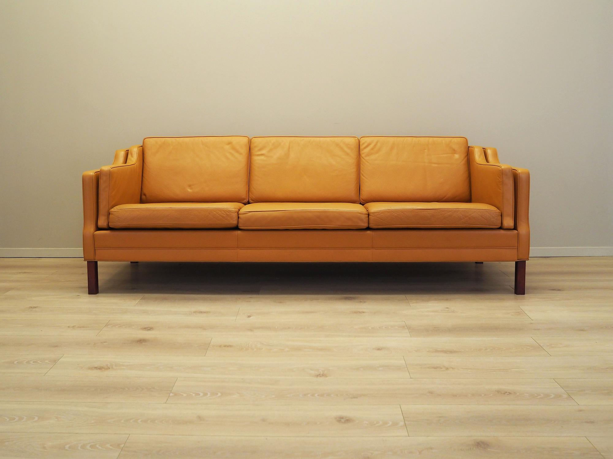 Sofa Leder Orange 1970er Jahre 1