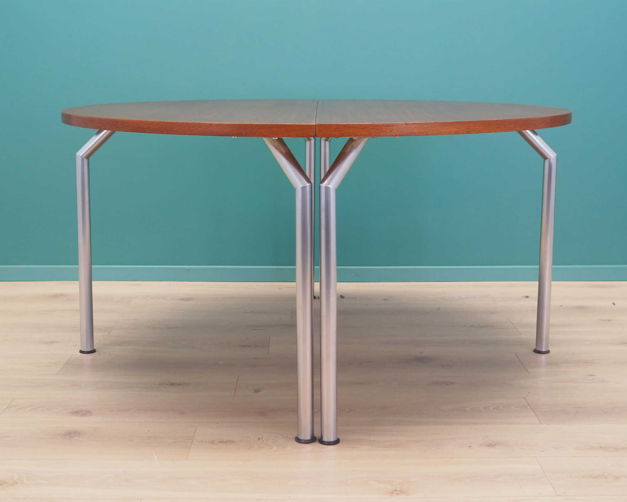 Vintage table, half-round, teak wood, metal, brown, 1970s 6