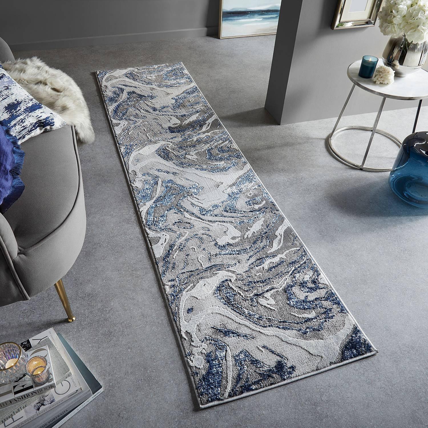 Marbled Runner Navy Blue 80 x 300 cm 0