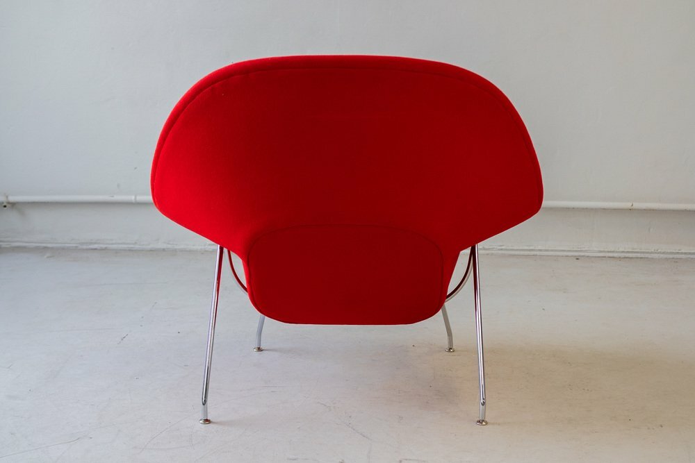 2x Vintage Eero Saarinen Womb Chair Sessel Wolle Stahl Rot 5