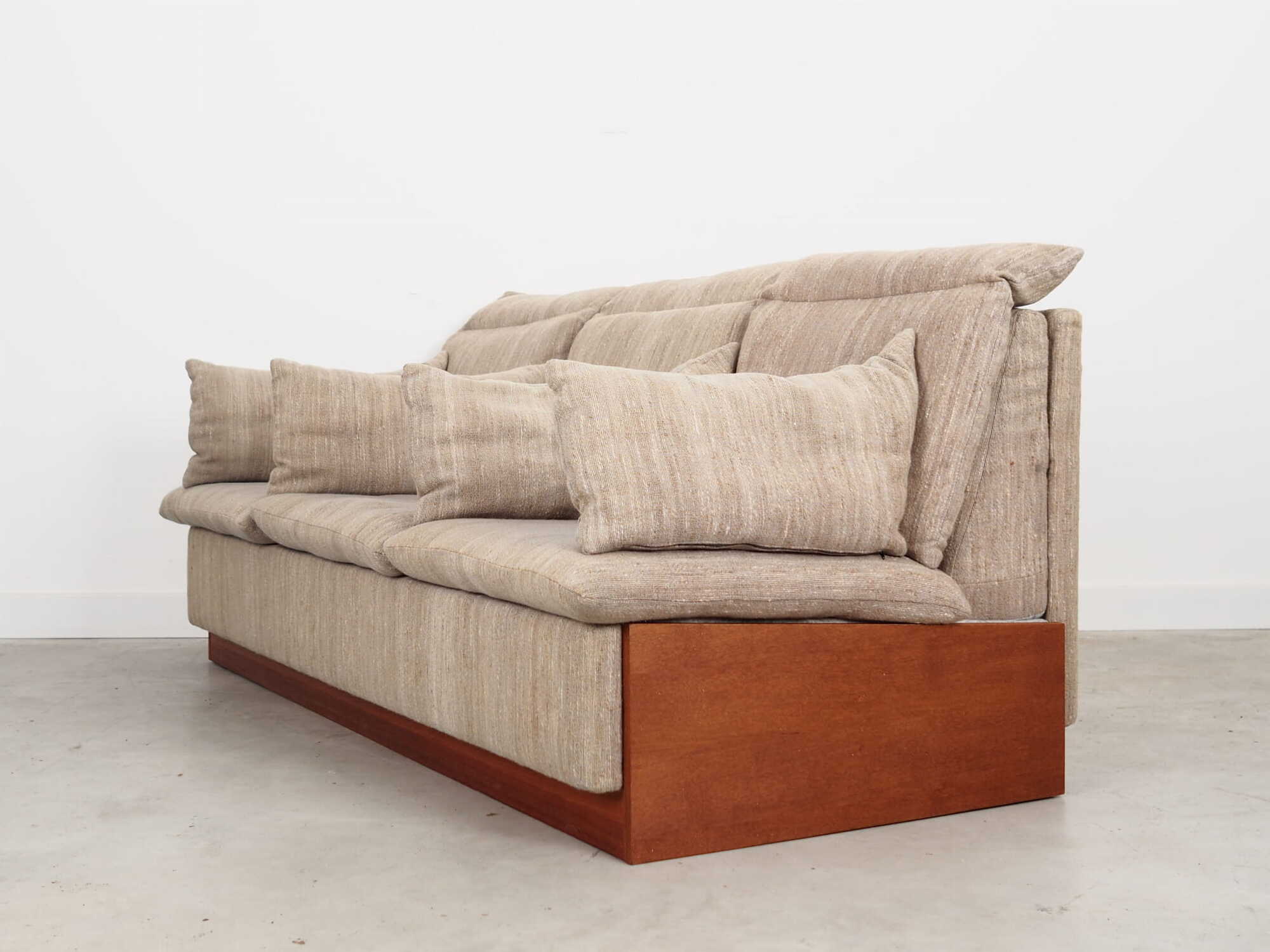 Vintage Sofa 3-Seater Teak Wood Textile Grey 1970s 2