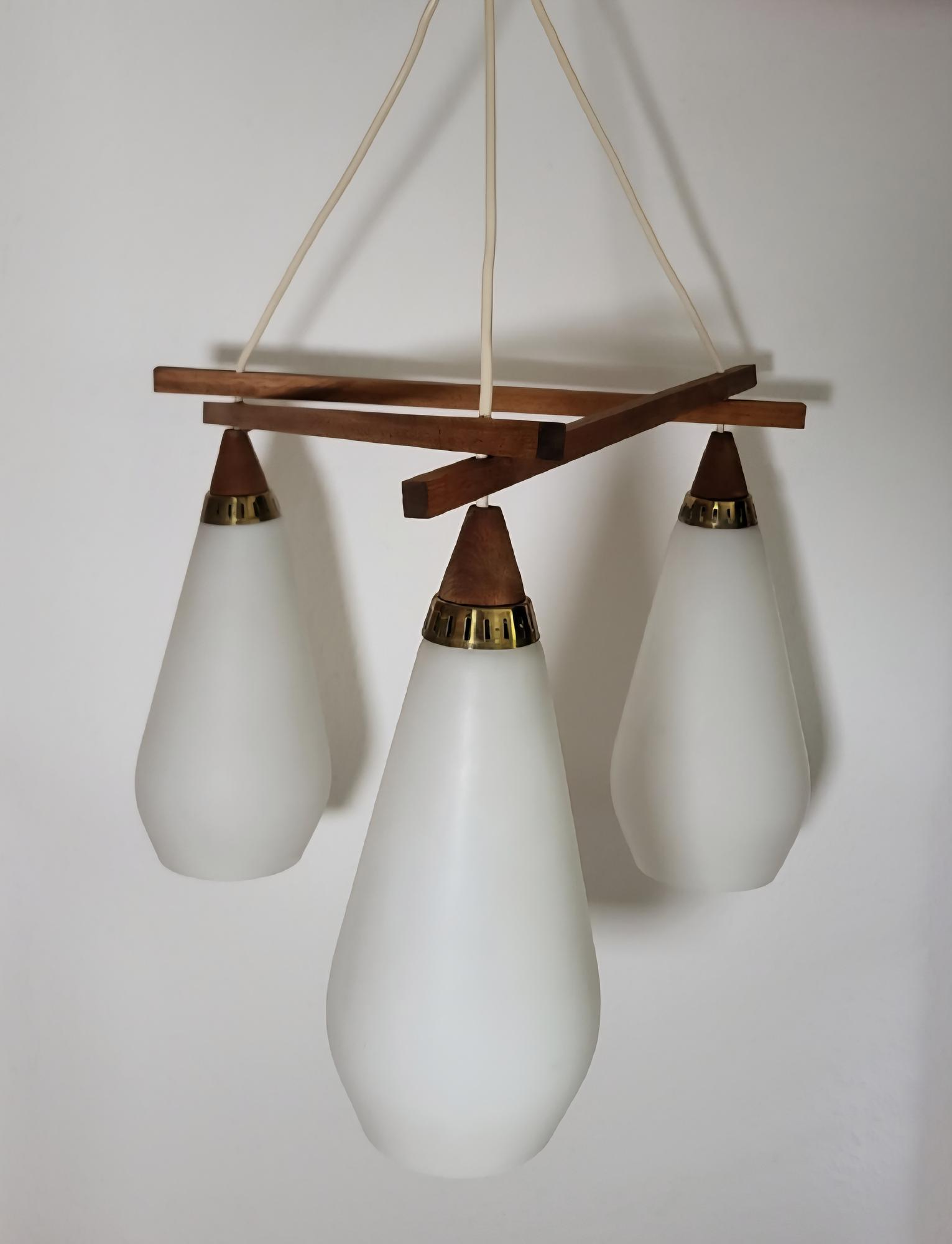 Wand- und Pendelleuchte-Set Teakholz Opalglas 5
