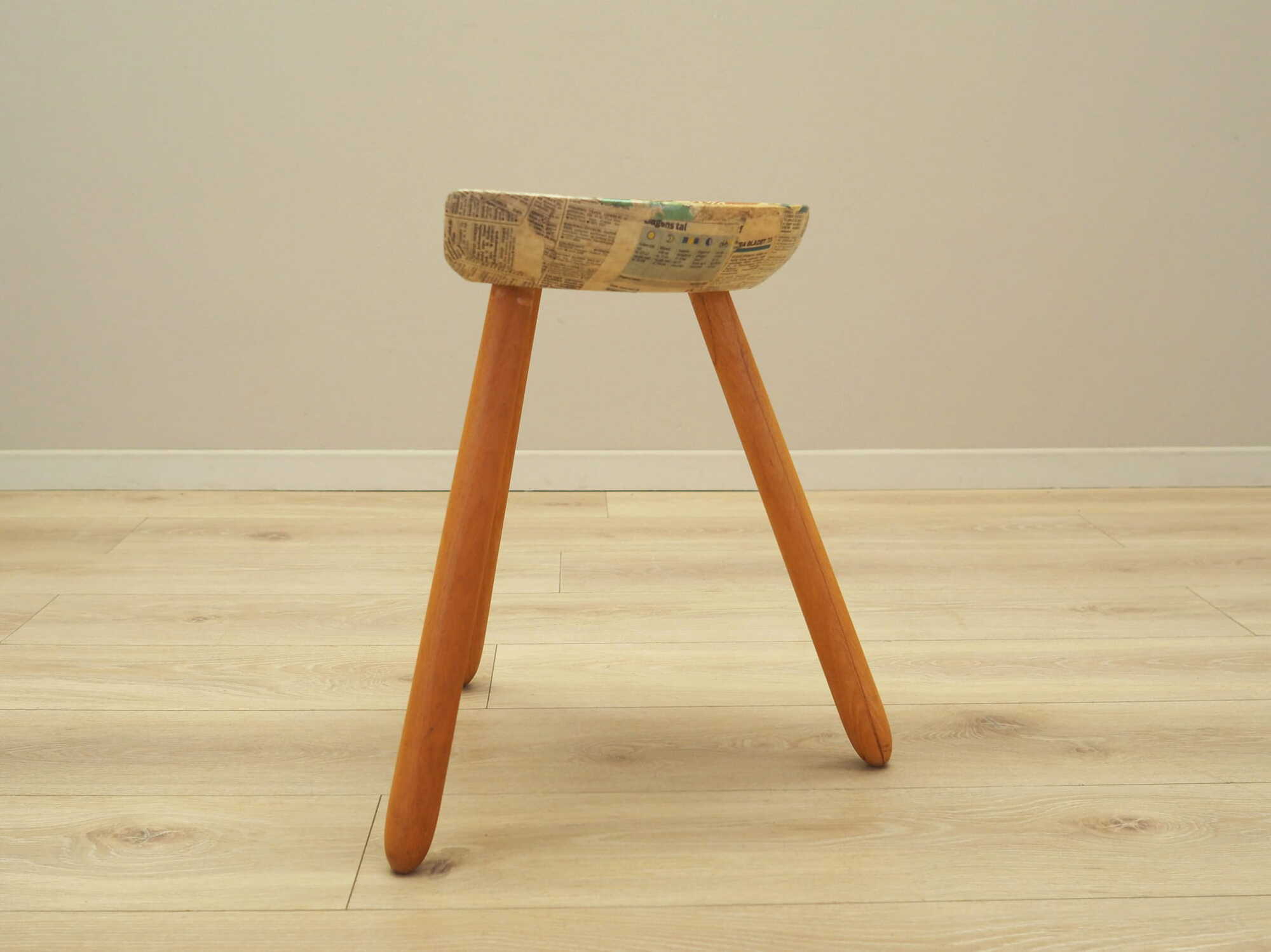 Vintage Hocker Holz Braun 1950er Jahre 4