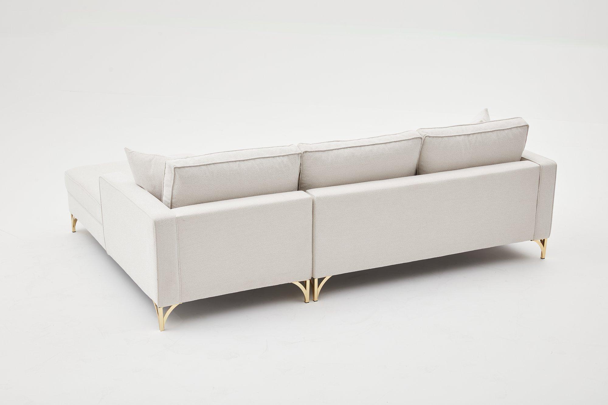 Lima Sofa Récamiere Rechts Creme mit goldenen Beinen 8