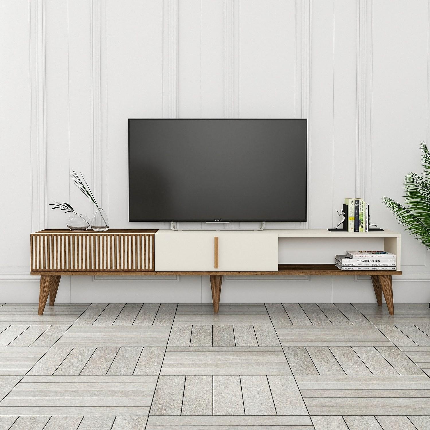 Milan TV Stand Walnut Brown Cream 0