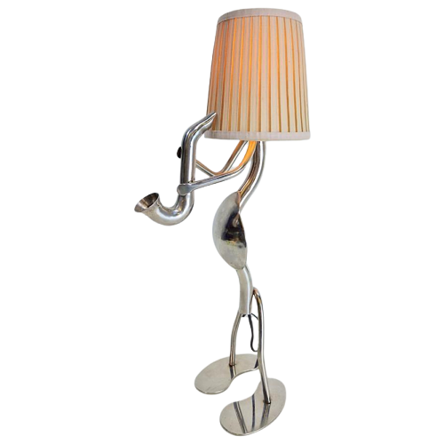Vintage Tischlampe Edelstahl mit Stoffschirm Metall 0