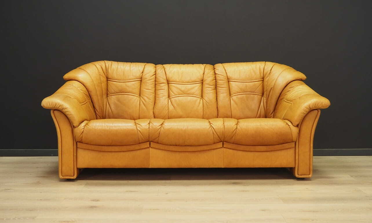 Vintage Sofa 3-Sitzer und Sessel Leder Cognac 1970er Jahre 3