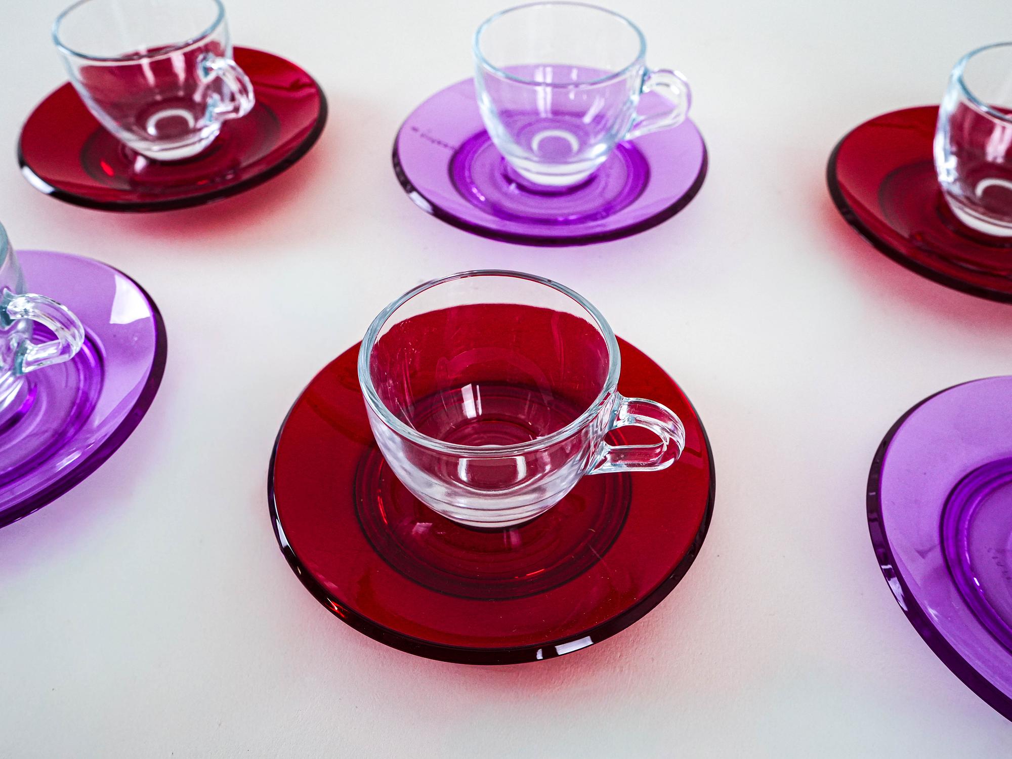 Glass Cup Set Multicolored 1970s 6