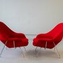 2x Vintage Eero Saarinen Womb Chair Sessel Wolle Stahl Rot 6