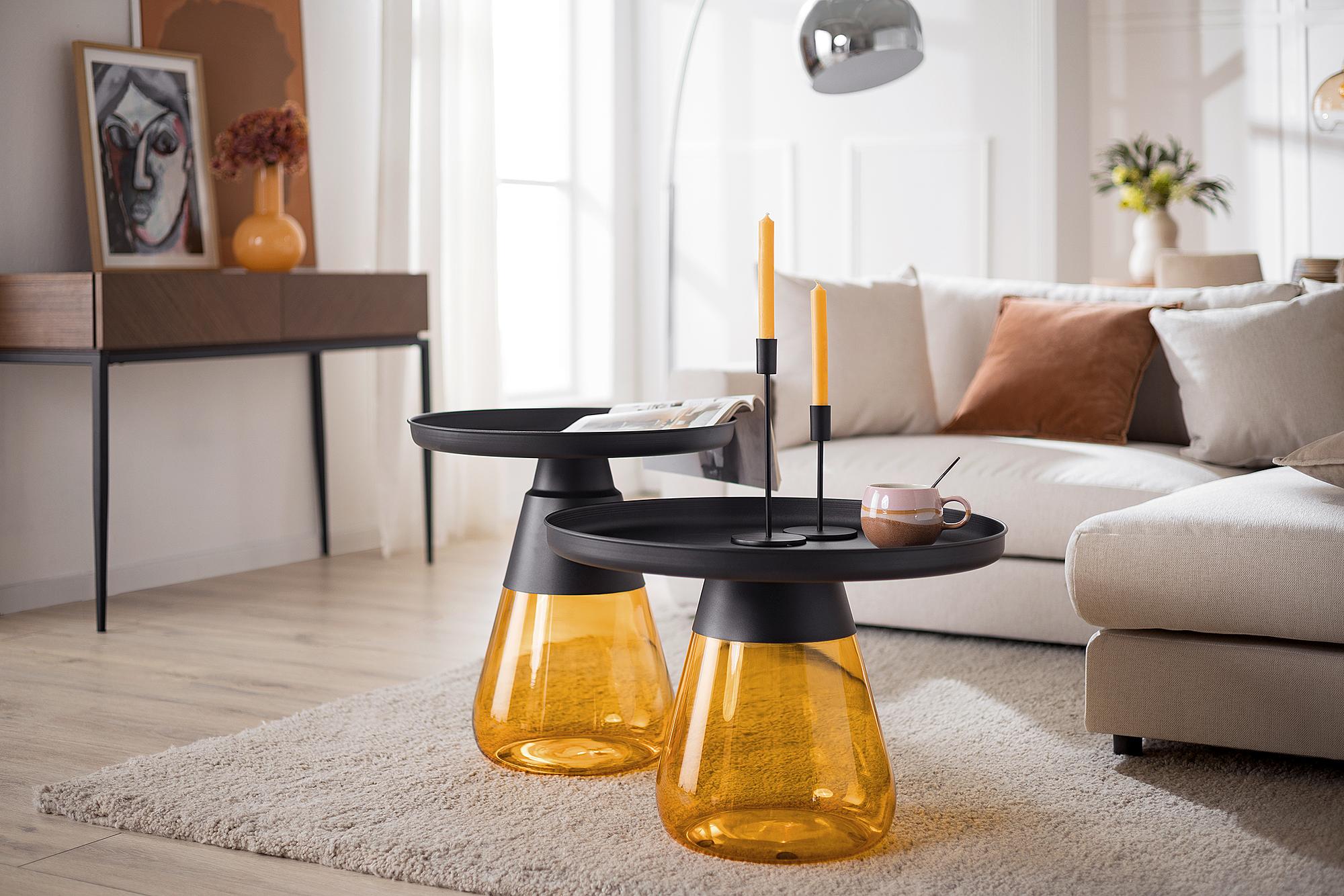 Coffee Table Caviatta Glass Metal Black 53x53cm 3